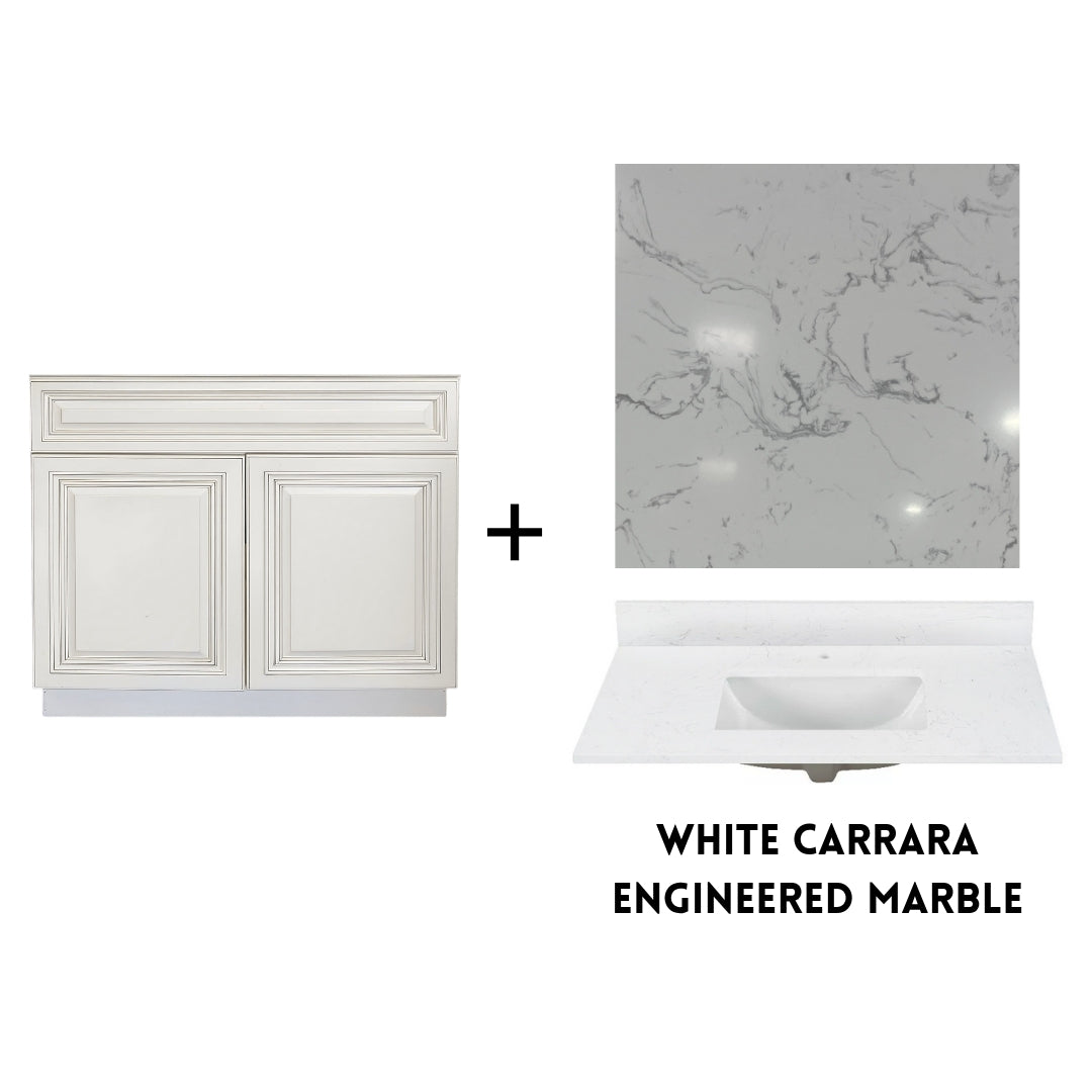 RTA Antique White Raised Panel 36" Freestanding Bathroom Vanity Sink Base with Optional Quartz or Ceramic Countertop