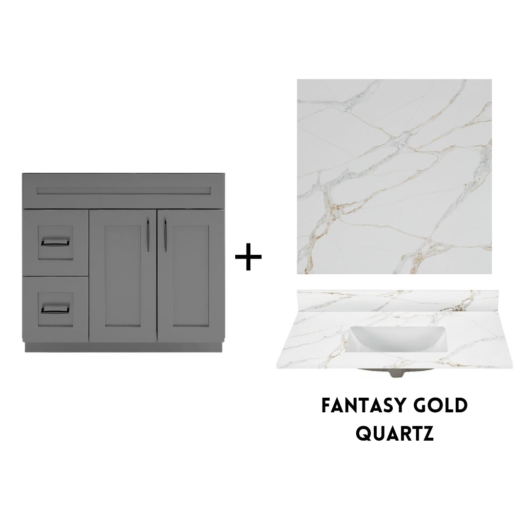 RTA Dark Grey Shaker 36" Freestanding Bathroom Vanity Combo Base with Optional Quartz or Ceramic Countertop