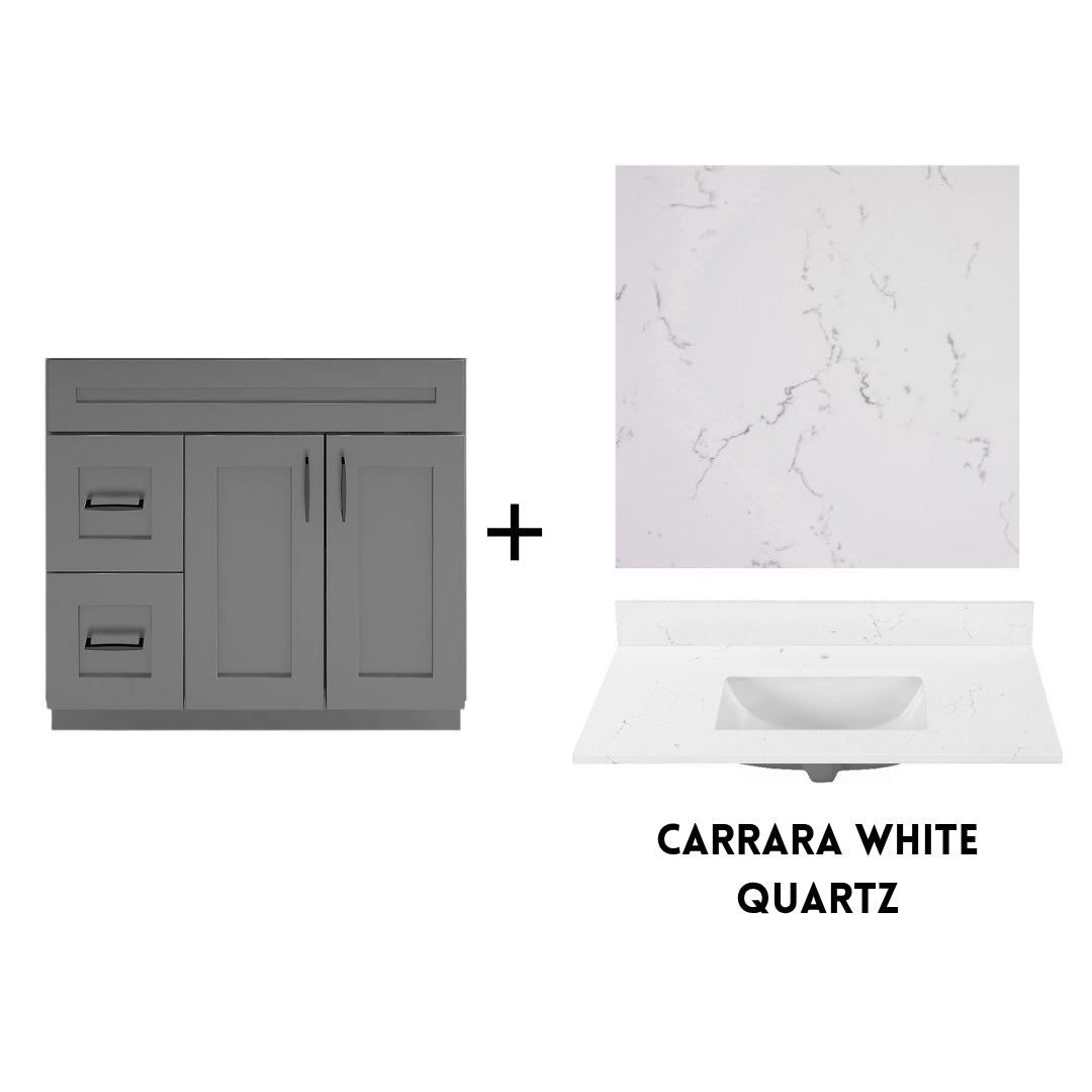 RTA Dark Grey Shaker 36" Freestanding Bathroom Vanity Combo Base with Optional Quartz or Ceramic Countertop