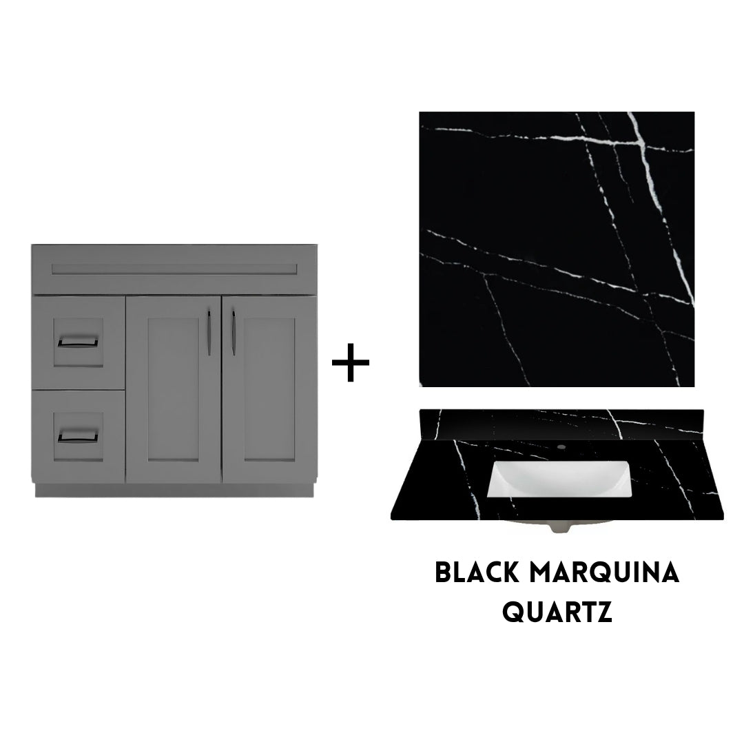 RTA Dark Grey Shaker 36" Freestanding Bathroom Vanity Combo Base with Optional Quartz or Ceramic Countertop