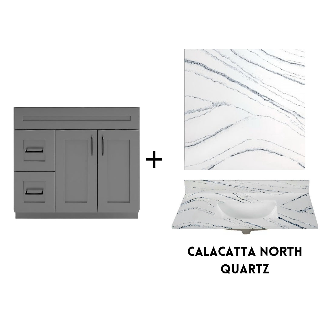 RTA Dark Grey Shaker 36" Freestanding Bathroom Vanity Combo Base with Optional Quartz or Ceramic Countertop