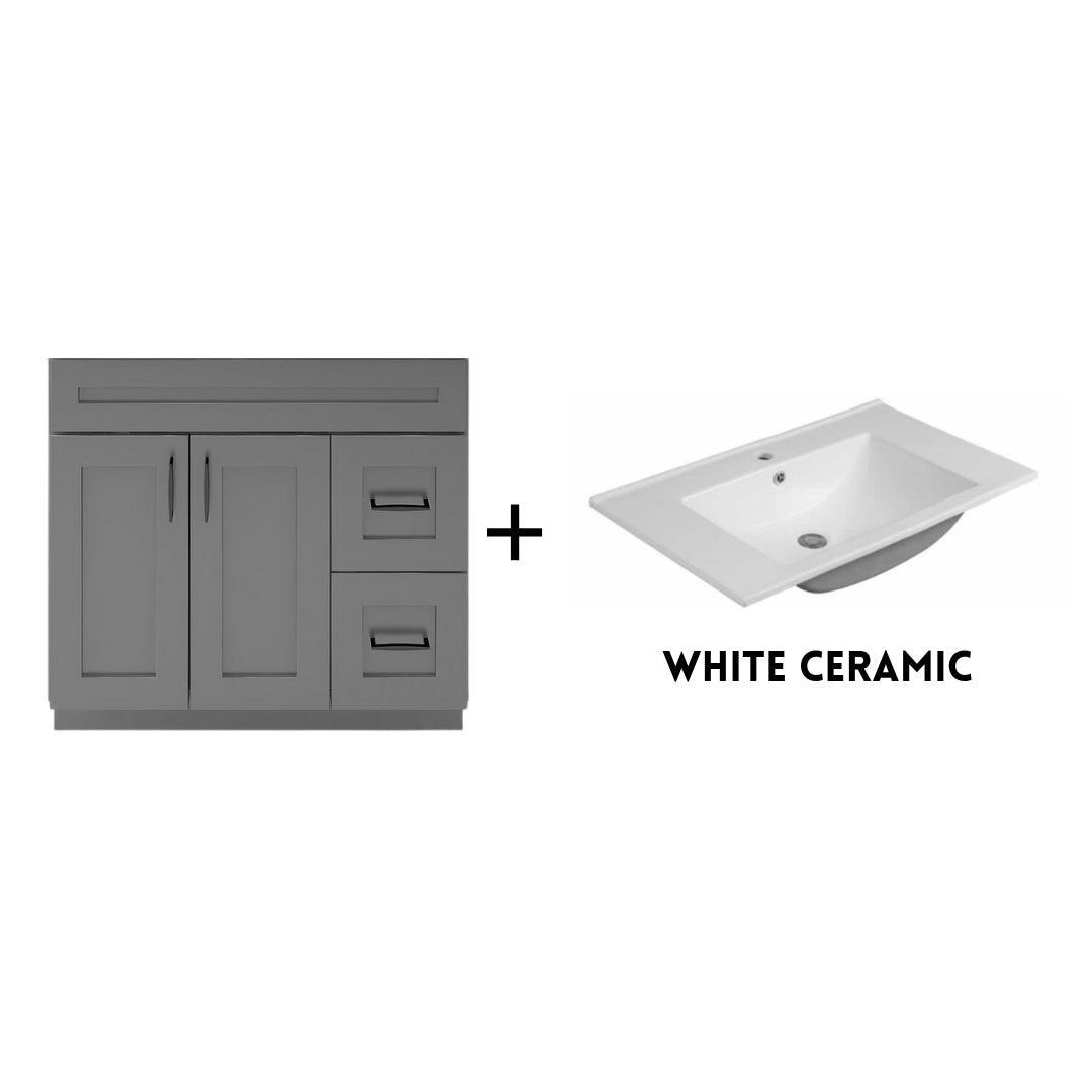 RTA Dark Grey Shaker 36" Freestanding Bathroom Vanity Combo Base with Optional Quartz or Ceramic Countertop