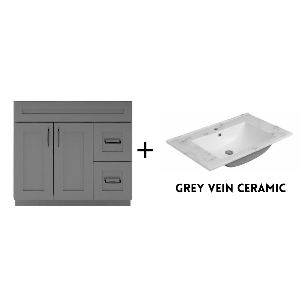 RTA Dark Grey Shaker 36" Freestanding Bathroom Vanity Combo Base with Optional Quartz or Ceramic Countertop