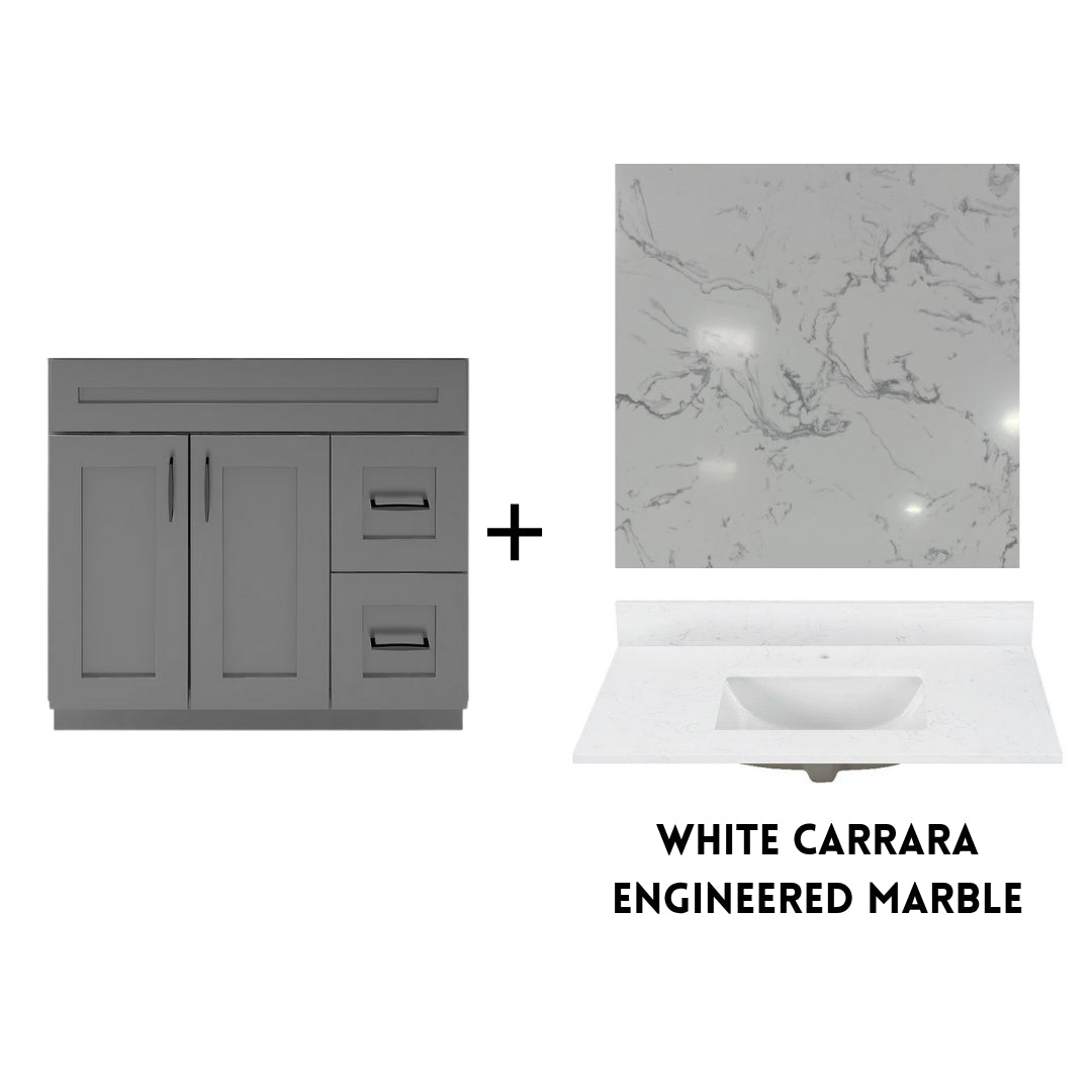 RTA Dark Grey Shaker 36" Freestanding Bathroom Vanity Combo Base with Optional Quartz or Ceramic Countertop