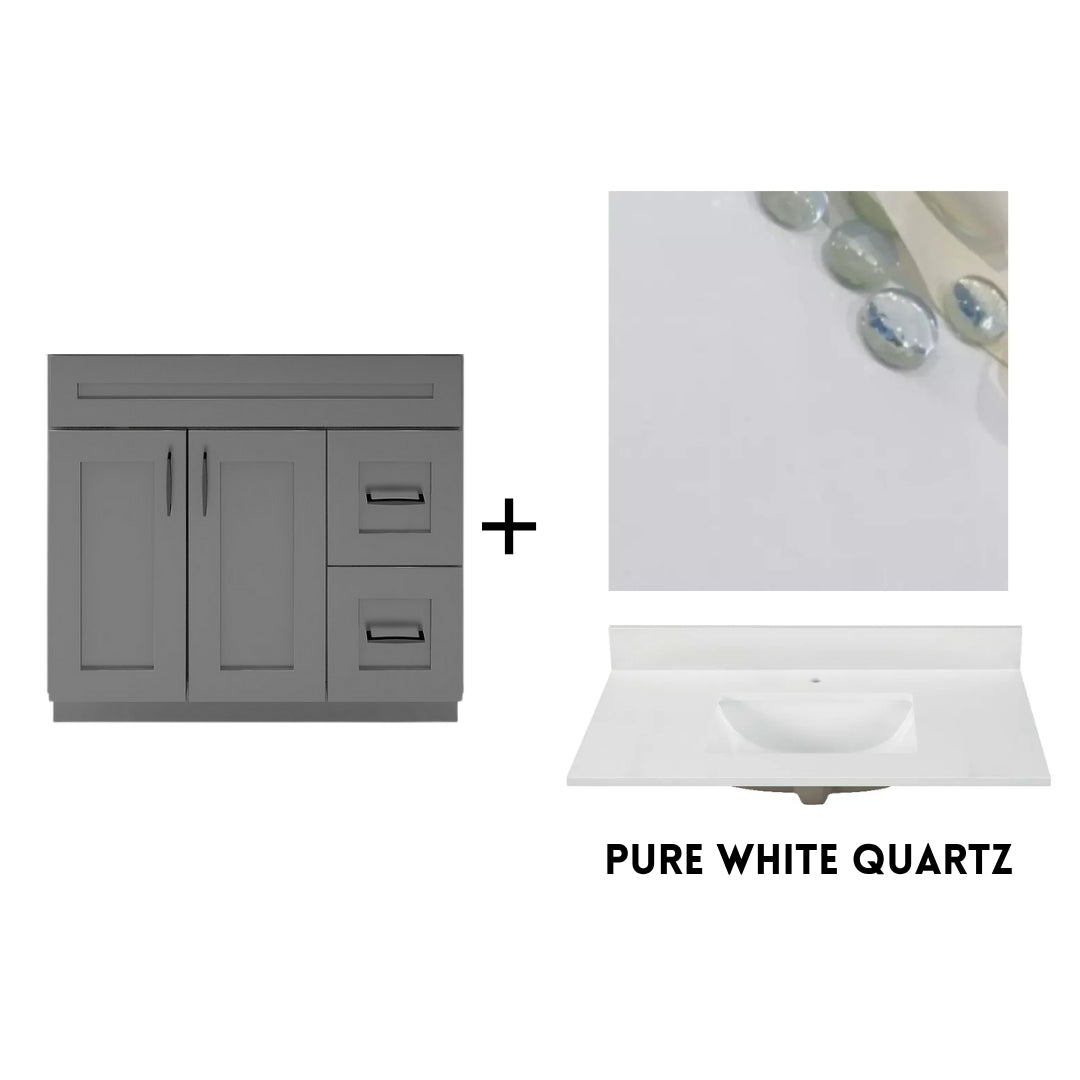 RTA Dark Grey Shaker 36" Freestanding Bathroom Vanity Combo Base with Optional Quartz or Ceramic Countertop