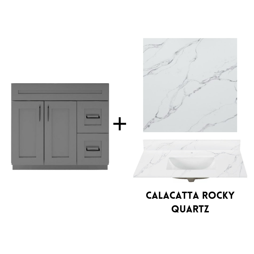 RTA Dark Grey Shaker 36" Freestanding Bathroom Vanity Combo Base with Optional Quartz or Ceramic Countertop