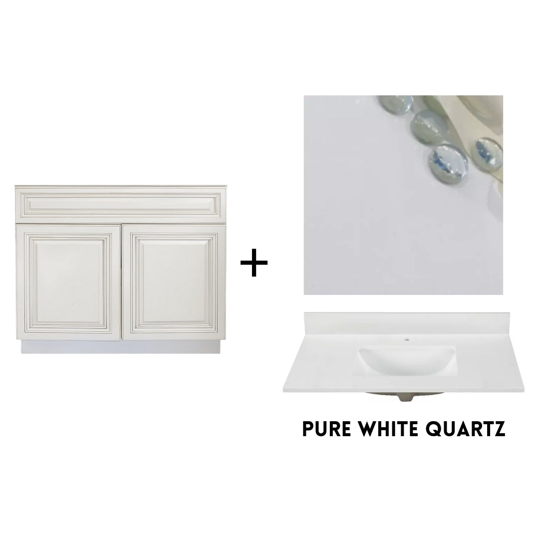 RTA Antique White Raised Panel 36" Freestanding Bathroom Vanity Sink Base with Optional Quartz or Ceramic Countertop