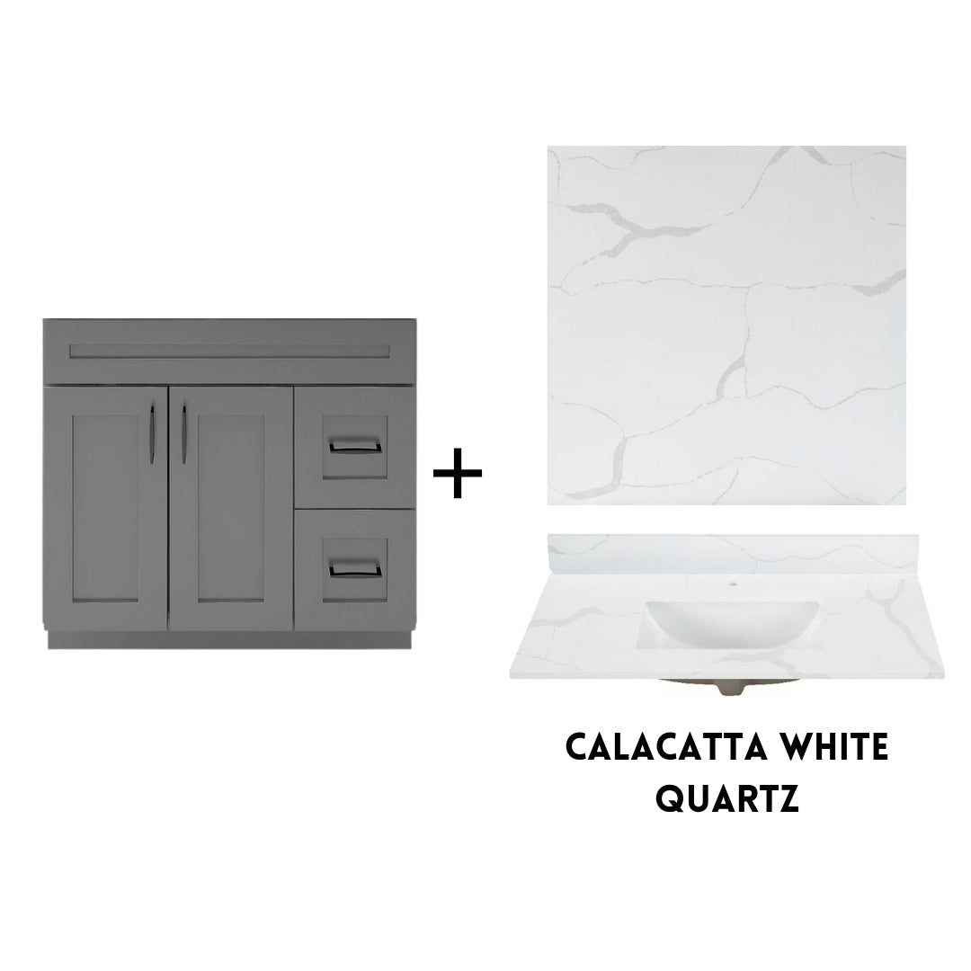 RTA Dark Grey Shaker 36" Freestanding Bathroom Vanity Combo Base with Optional Quartz or Ceramic Countertop