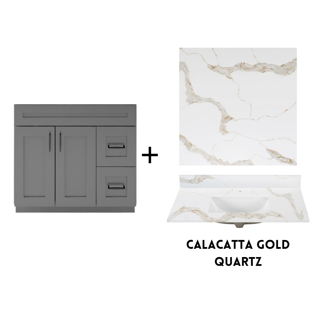 RTA Dark Grey Shaker 36" Freestanding Bathroom Vanity Combo Base with Optional Quartz or Ceramic Countertop