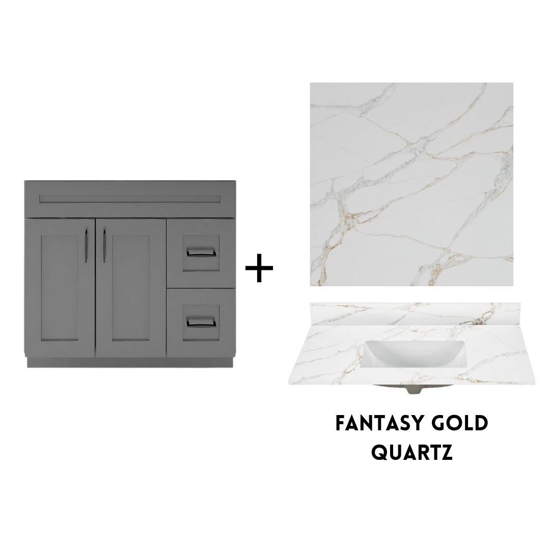 RTA Dark Grey Shaker 36" Freestanding Bathroom Vanity Combo Base with Optional Quartz or Ceramic Countertop