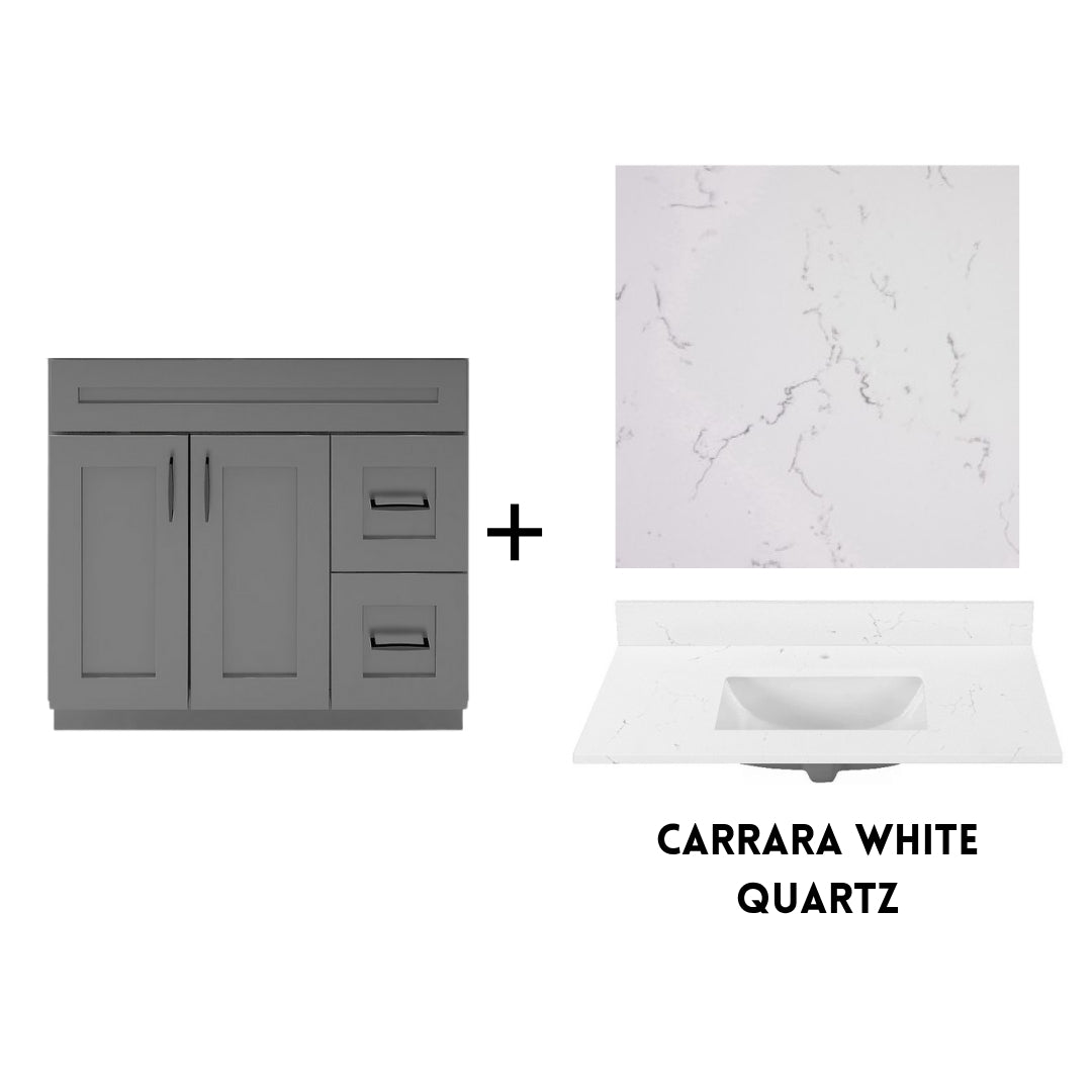 RTA Dark Grey Shaker 36" Freestanding Bathroom Vanity Combo Base with Optional Quartz or Ceramic Countertop