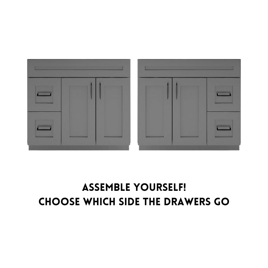 RTA Dark Grey Shaker 36" Freestanding Bathroom Vanity Combo Base with Optional Quartz or Ceramic Countertop