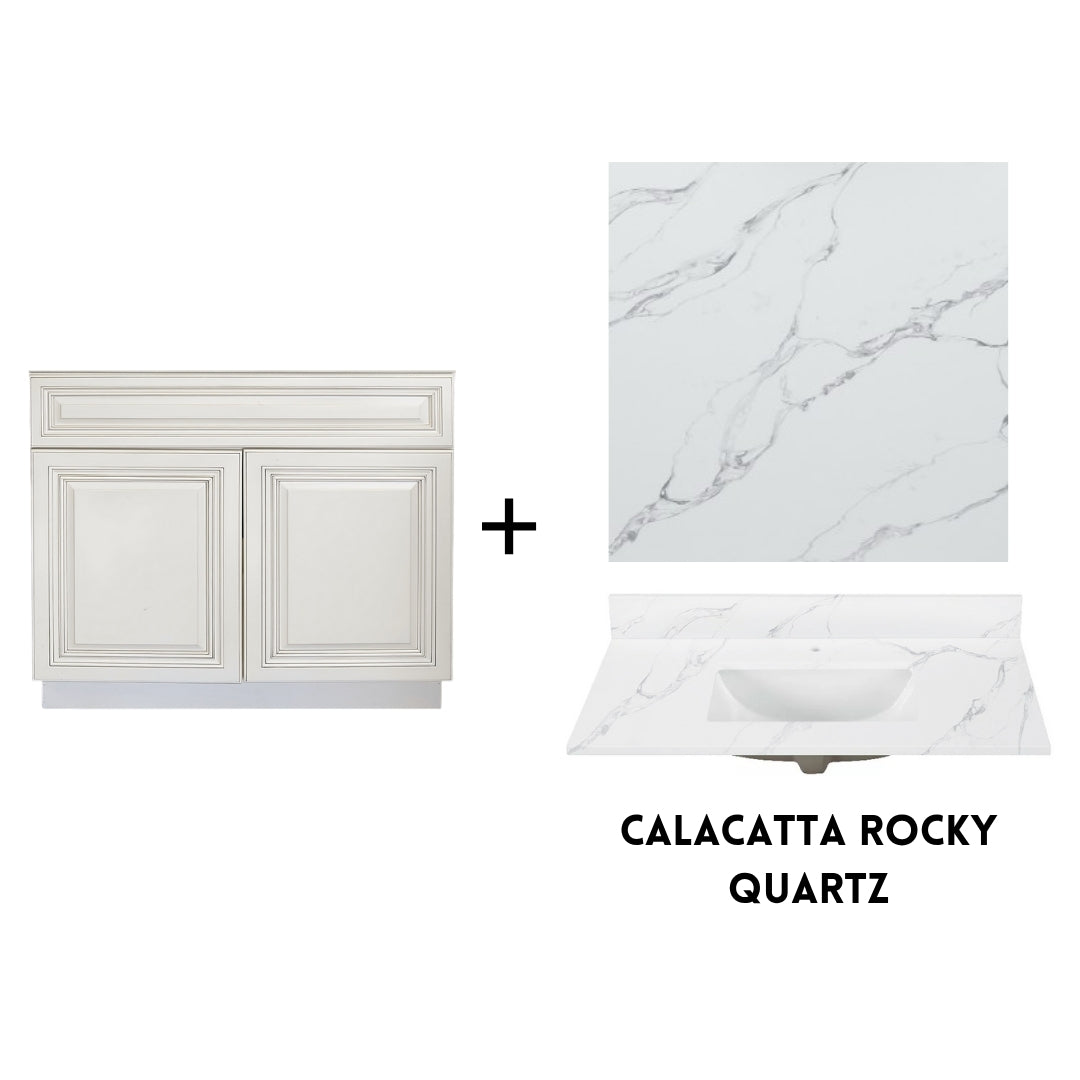 RTA Antique White Raised Panel 36" Freestanding Bathroom Vanity Sink Base with Optional Quartz or Ceramic Countertop