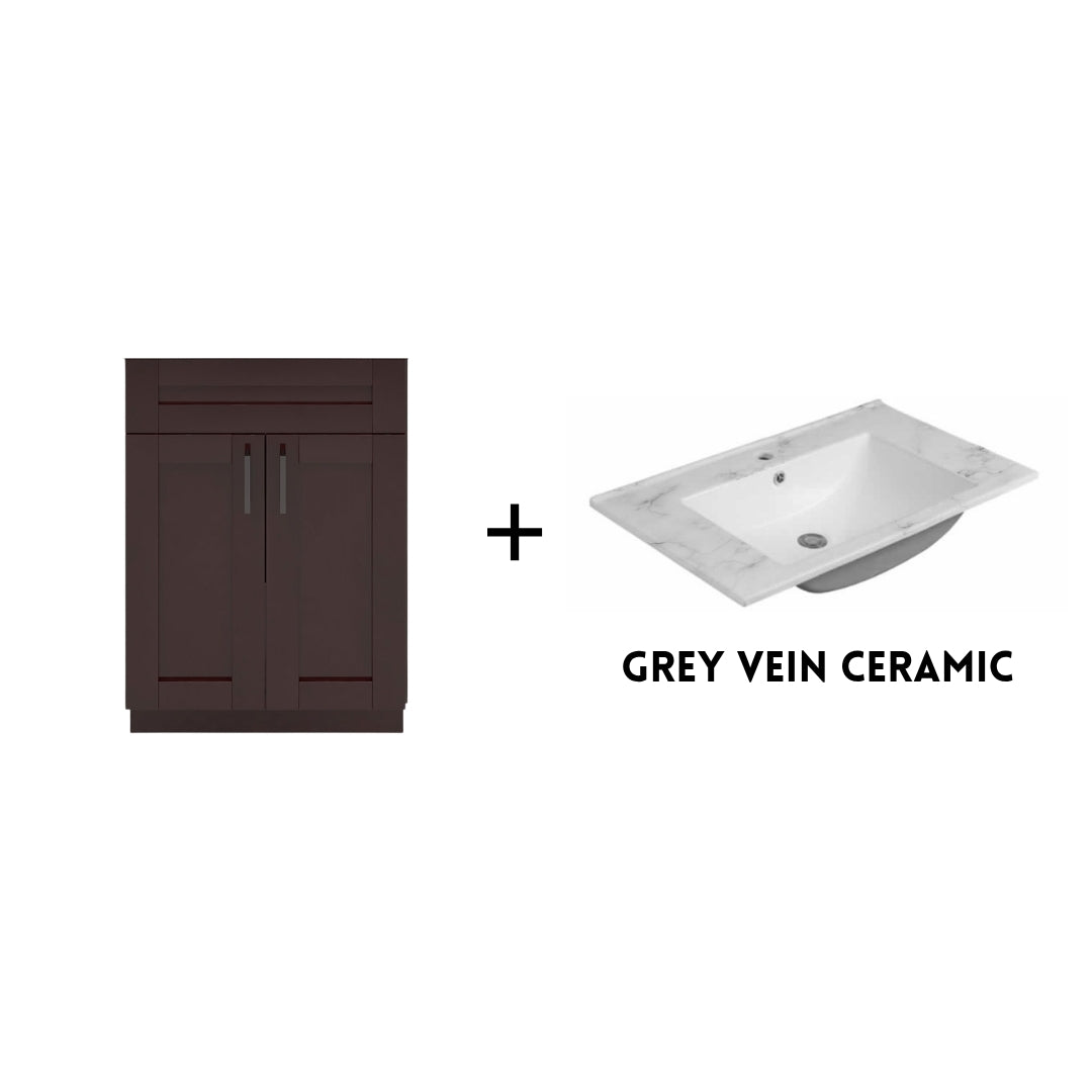 RTA Espresso Shaker 24" Freestanding Bathroom Vanity Sink Base with Optional Quartz or Ceramic Countertop