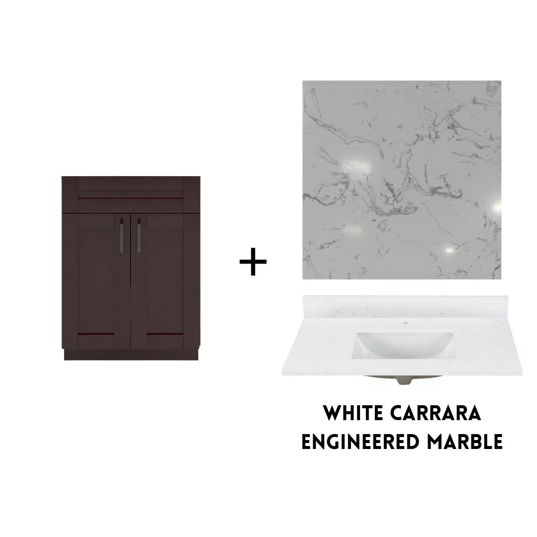 RTA Espresso Shaker 24" Freestanding Bathroom Vanity Sink Base with Optional Quartz or Ceramic Countertop