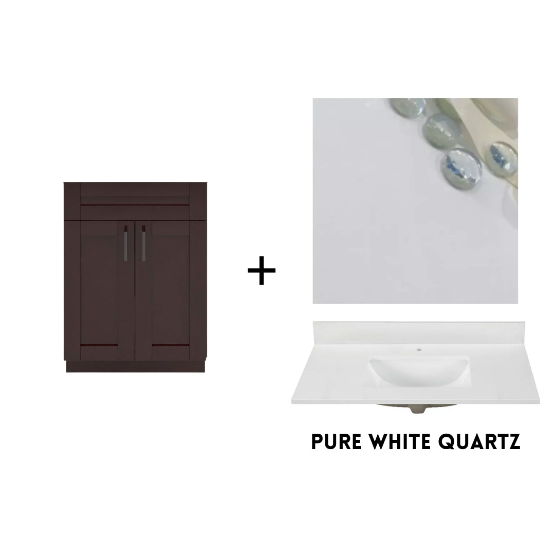 RTA Espresso Shaker 24" Freestanding Bathroom Vanity Sink Base with Optional Quartz or Ceramic Countertop