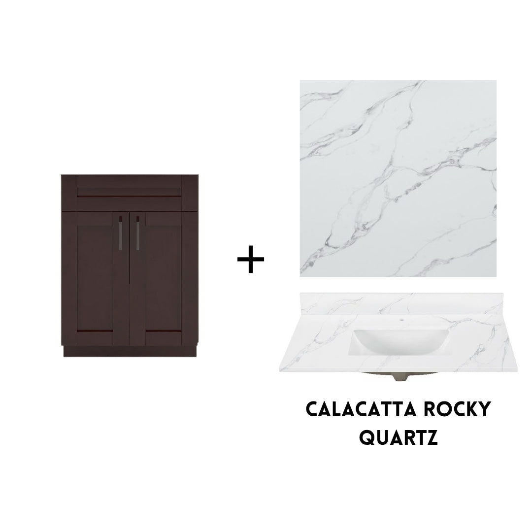 RTA Espresso Shaker 24" Freestanding Bathroom Vanity Sink Base with Optional Quartz or Ceramic Countertop