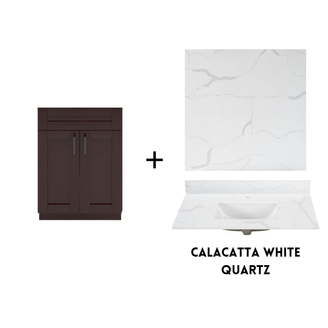 RTA Espresso Shaker 24" Freestanding Bathroom Vanity Sink Base with Optional Quartz or Ceramic Countertop