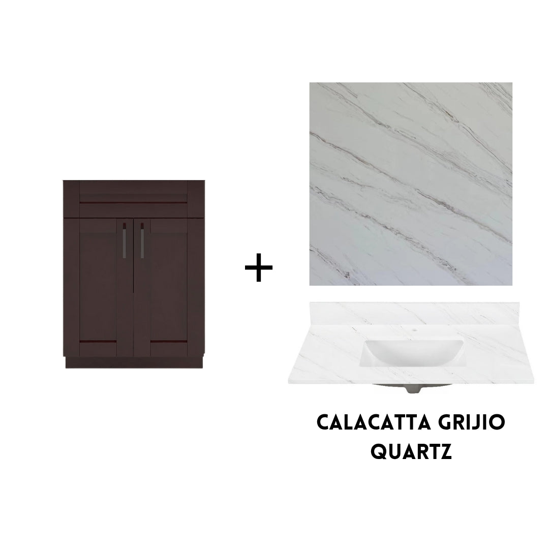 RTA Espresso Shaker 24" Freestanding Bathroom Vanity Sink Base with Optional Quartz or Ceramic Countertop