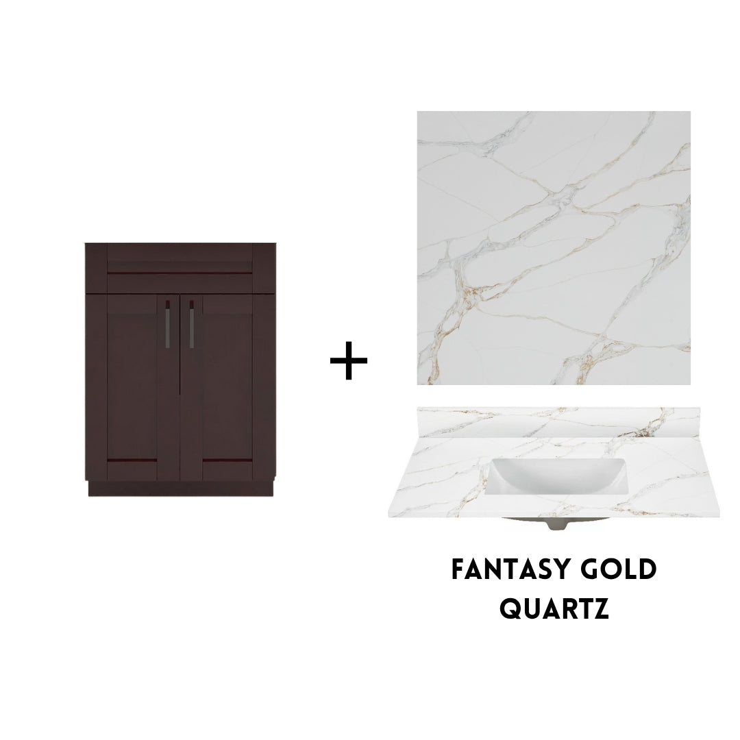 RTA Espresso Shaker 24" Freestanding Bathroom Vanity Sink Base with Optional Quartz or Ceramic Countertop