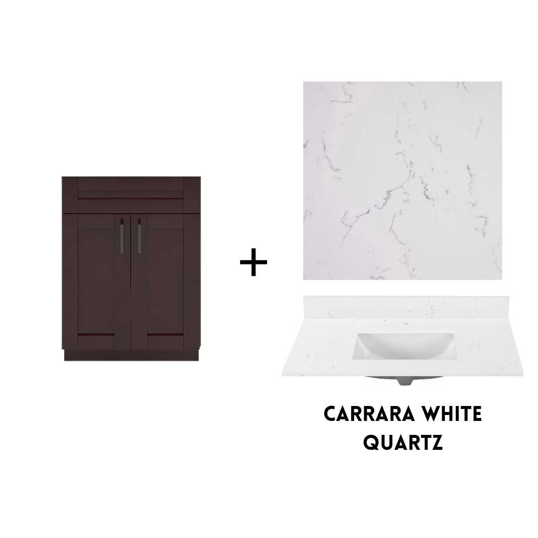 RTA Espresso Shaker 24" Freestanding Bathroom Vanity Sink Base with Optional Quartz or Ceramic Countertop