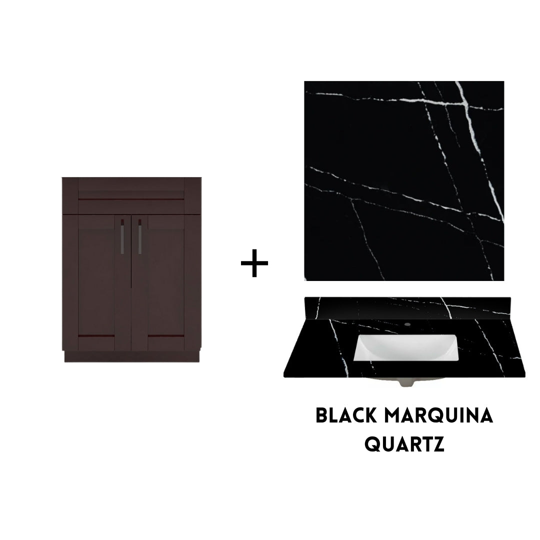 RTA Espresso Shaker 24" Freestanding Bathroom Vanity Sink Base with Optional Quartz or Ceramic Countertop