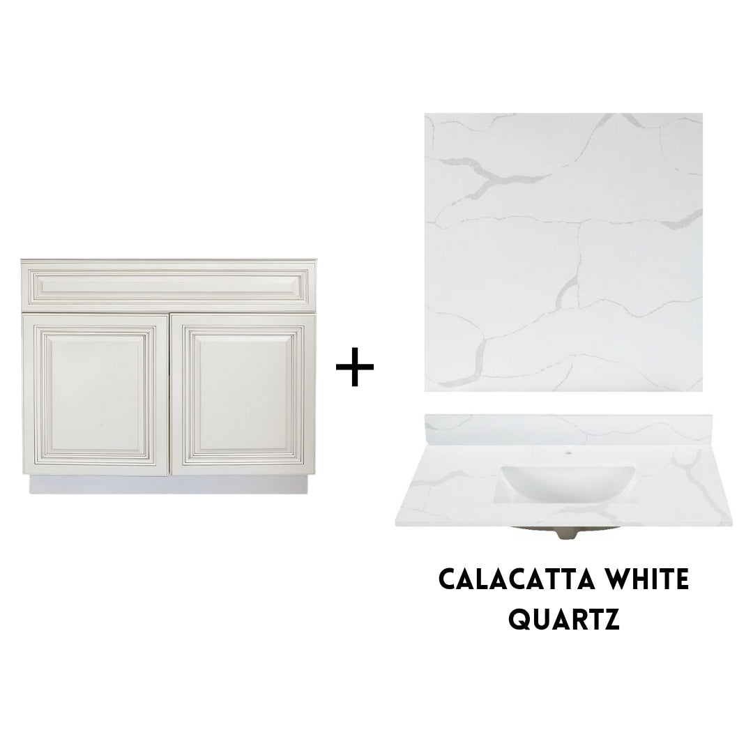 RTA Antique White Raised Panel 36" Freestanding Bathroom Vanity Sink Base with Optional Quartz or Ceramic Countertop