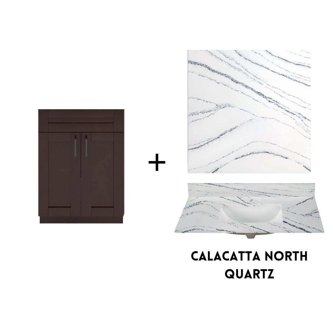 RTA Espresso Shaker 24" Freestanding Bathroom Vanity Sink Base with Optional Quartz or Ceramic Countertop