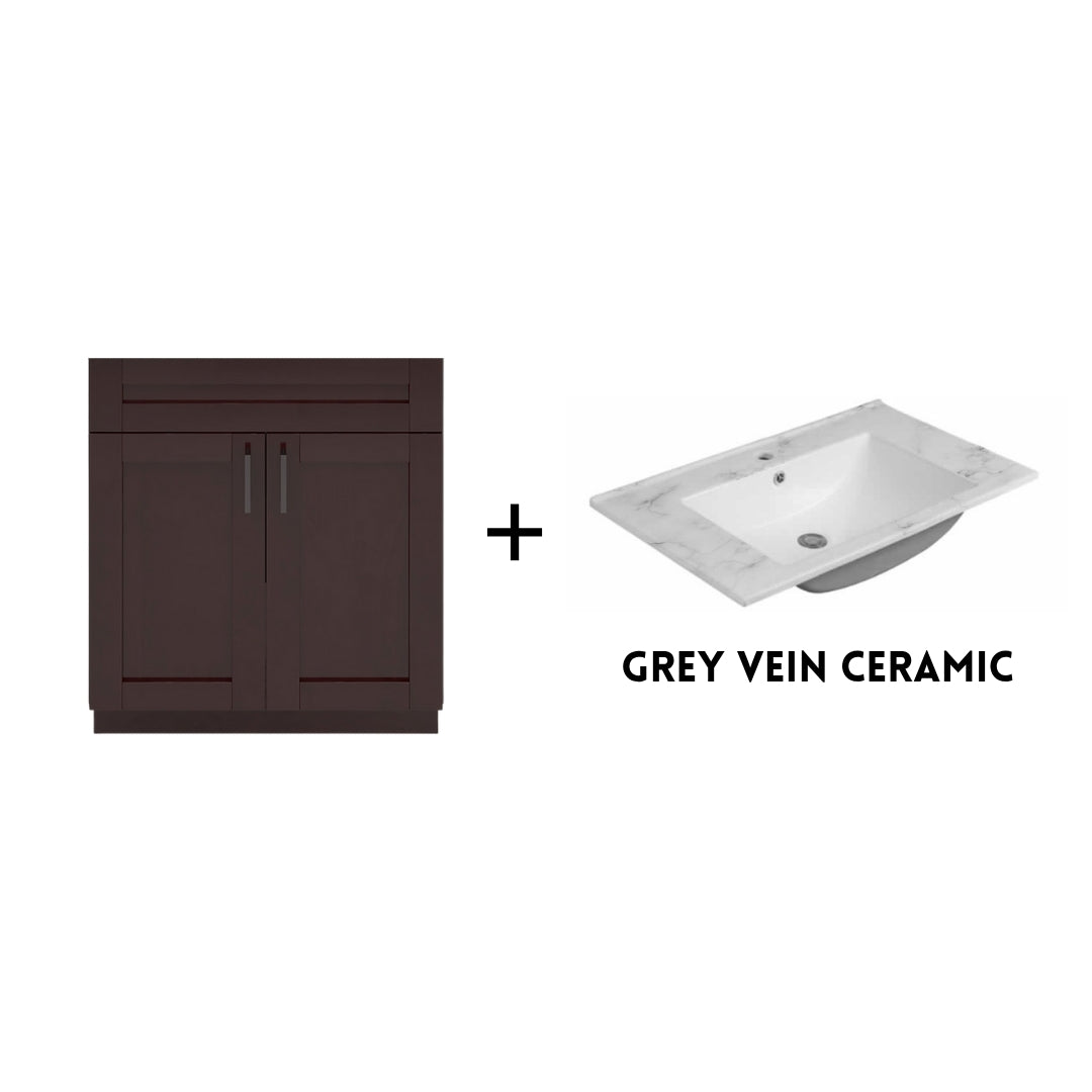 RTA Espresso Shaker 30" Freestanding Bathroom Vanity Sink Base with Optional Quartz or Ceramic Countertop