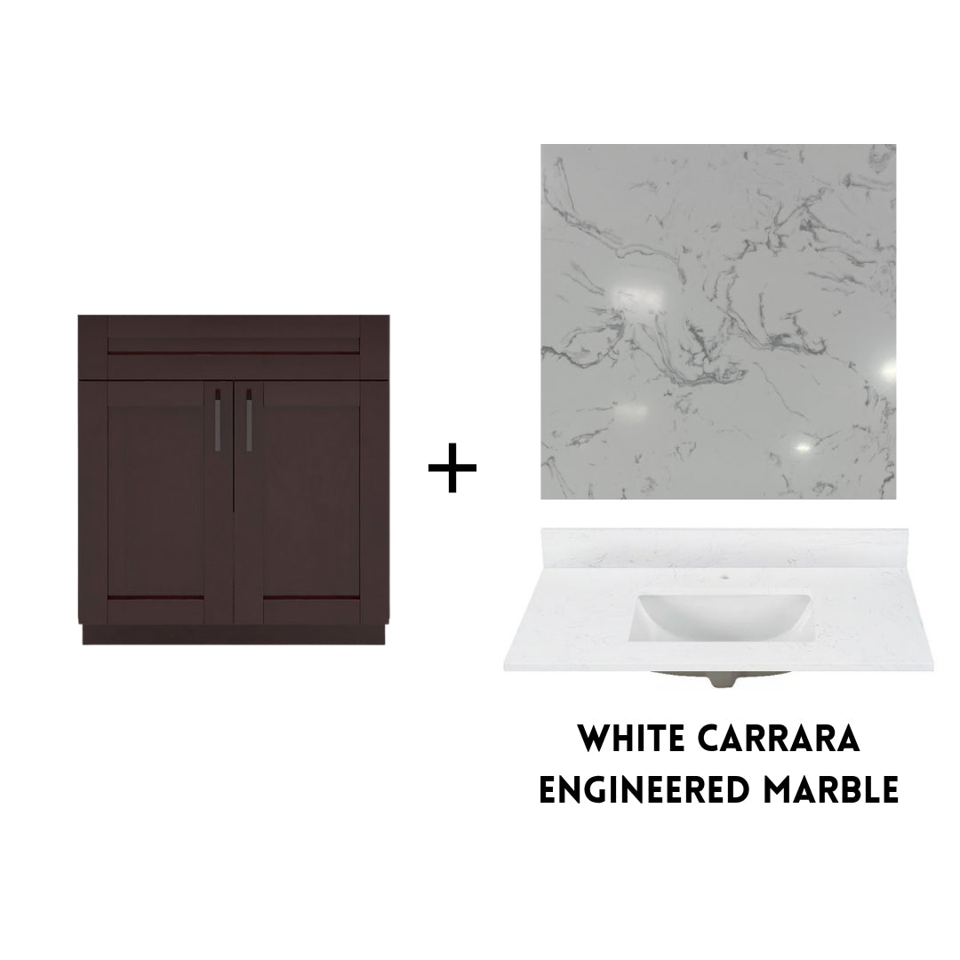RTA Espresso Shaker 30" Freestanding Bathroom Vanity Sink Base with Optional Quartz or Ceramic Countertop