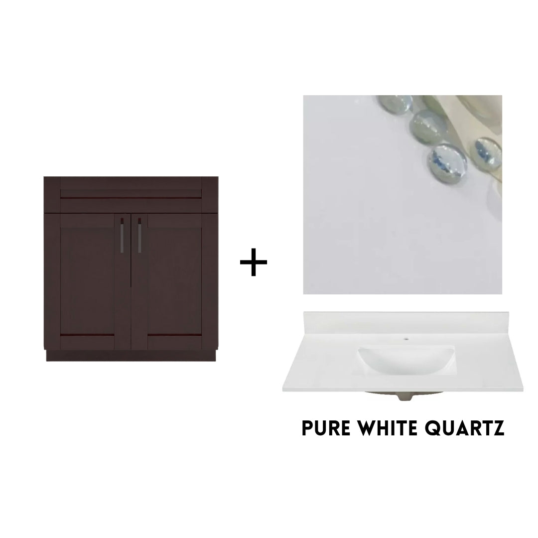 RTA Espresso Shaker 30" Freestanding Bathroom Vanity Sink Base with Optional Quartz or Ceramic Countertop