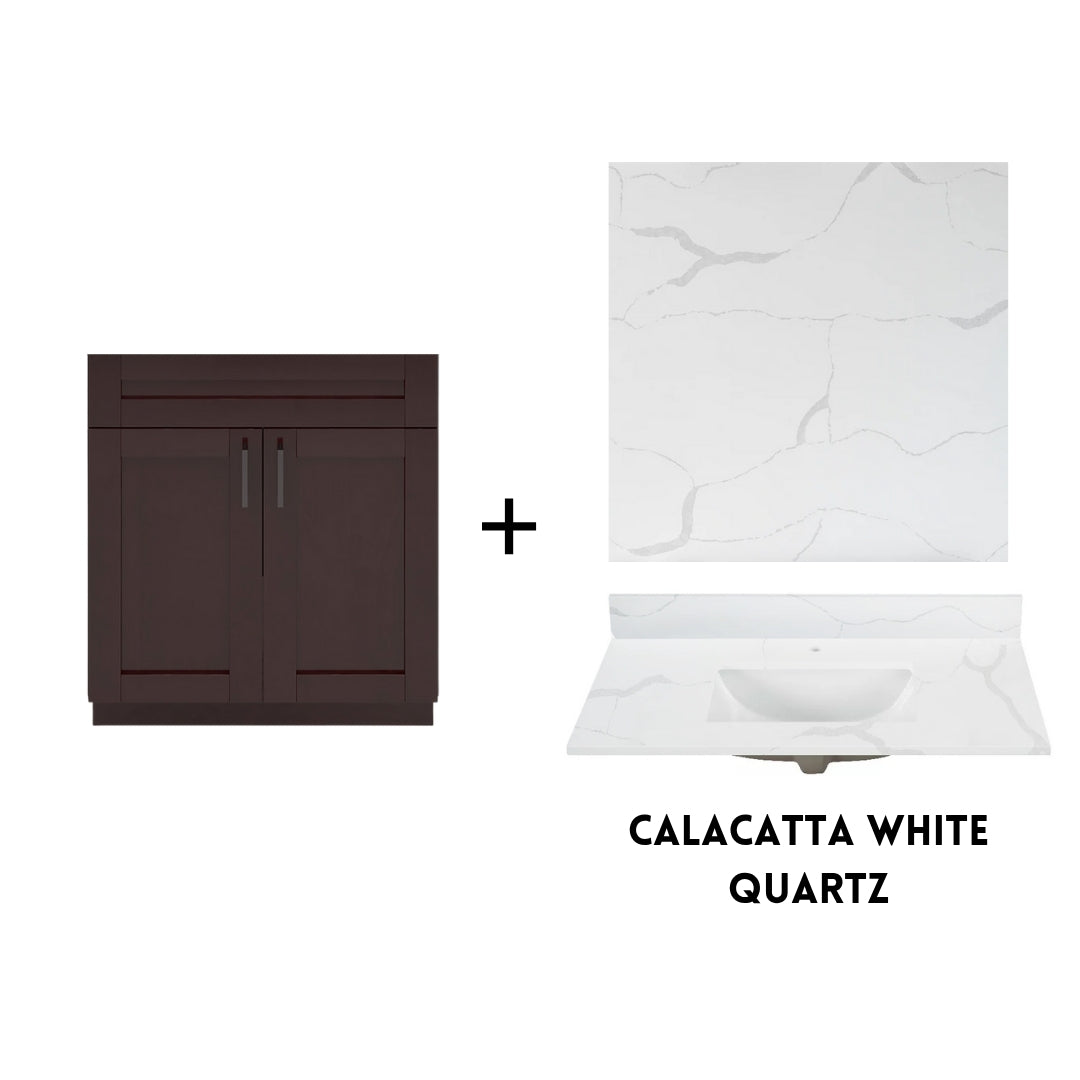 RTA Espresso Shaker 30" Freestanding Bathroom Vanity Sink Base with Optional Quartz or Ceramic Countertop