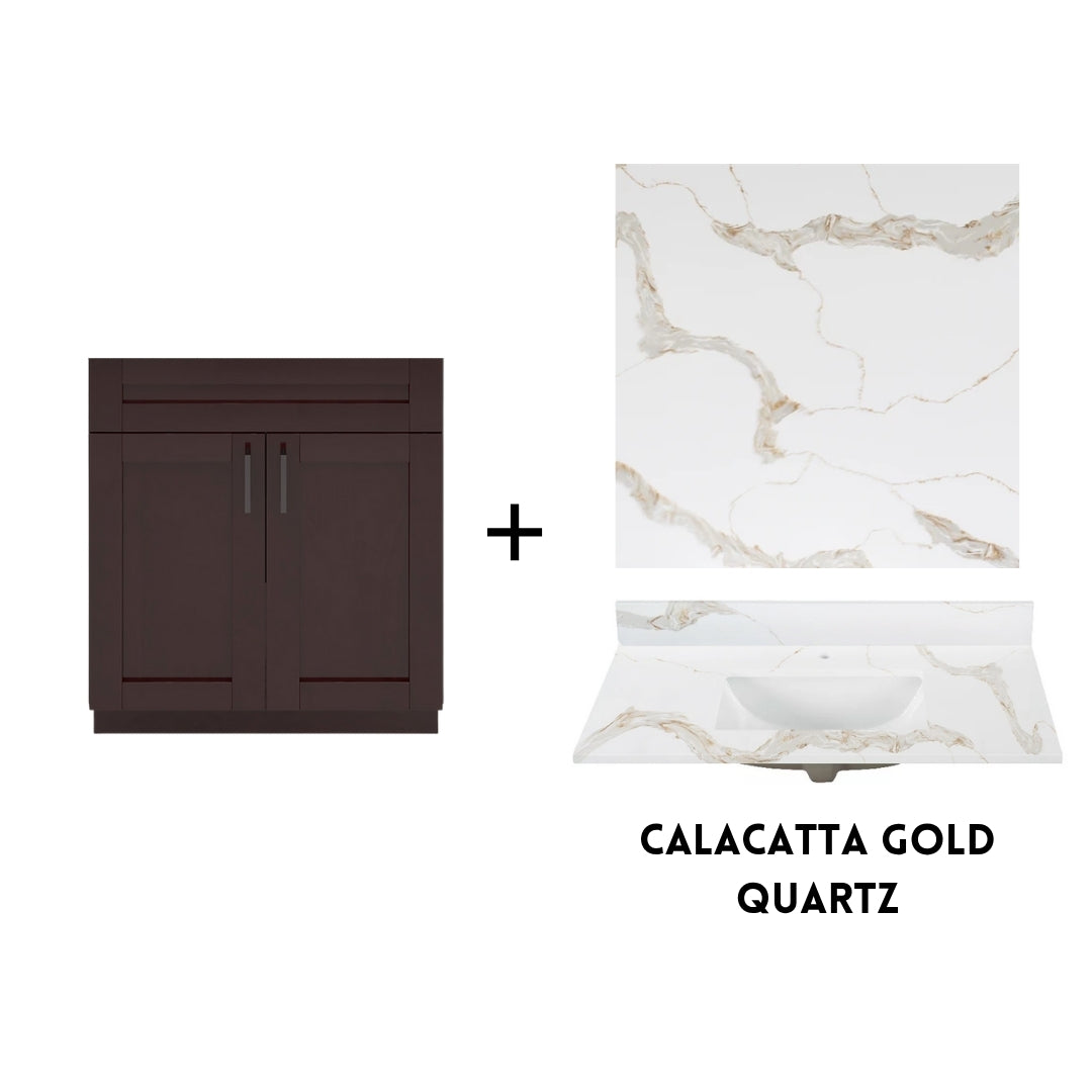 RTA Espresso Shaker 30" Freestanding Bathroom Vanity Sink Base with Optional Quartz or Ceramic Countertop