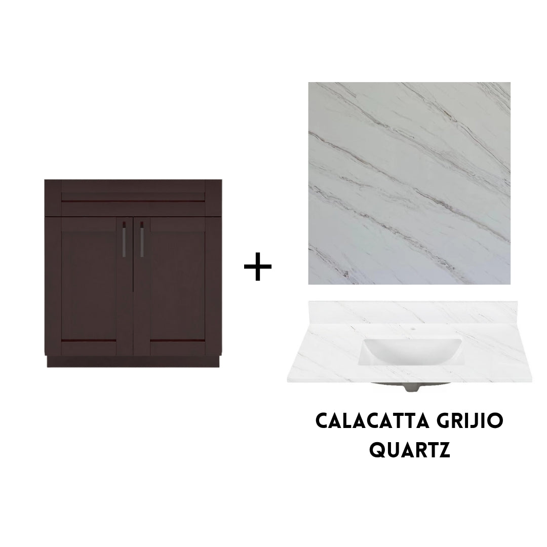 RTA Espresso Shaker 30" Freestanding Bathroom Vanity Sink Base with Optional Quartz or Ceramic Countertop