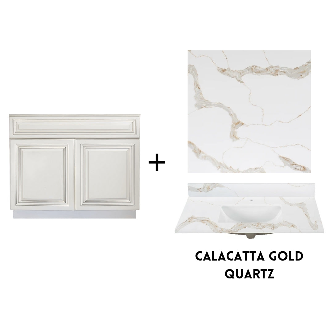 RTA Antique White Raised Panel 36" Freestanding Bathroom Vanity Sink Base with Optional Quartz or Ceramic Countertop
