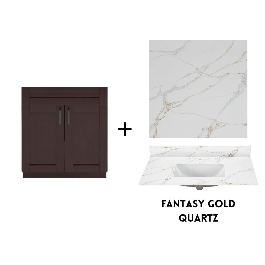 RTA Espresso Shaker 30" Freestanding Bathroom Vanity Sink Base with Optional Quartz or Ceramic Countertop