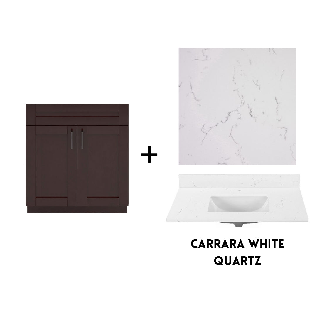 RTA Espresso Shaker 30" Freestanding Bathroom Vanity Sink Base with Optional Quartz or Ceramic Countertop