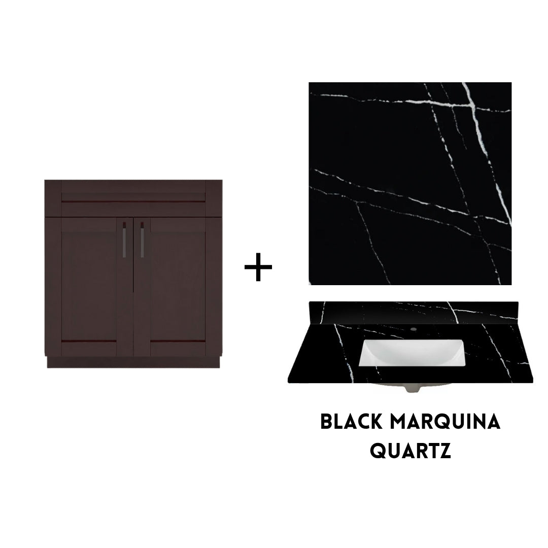 RTA Espresso Shaker 30" Freestanding Bathroom Vanity Sink Base with Optional Quartz or Ceramic Countertop
