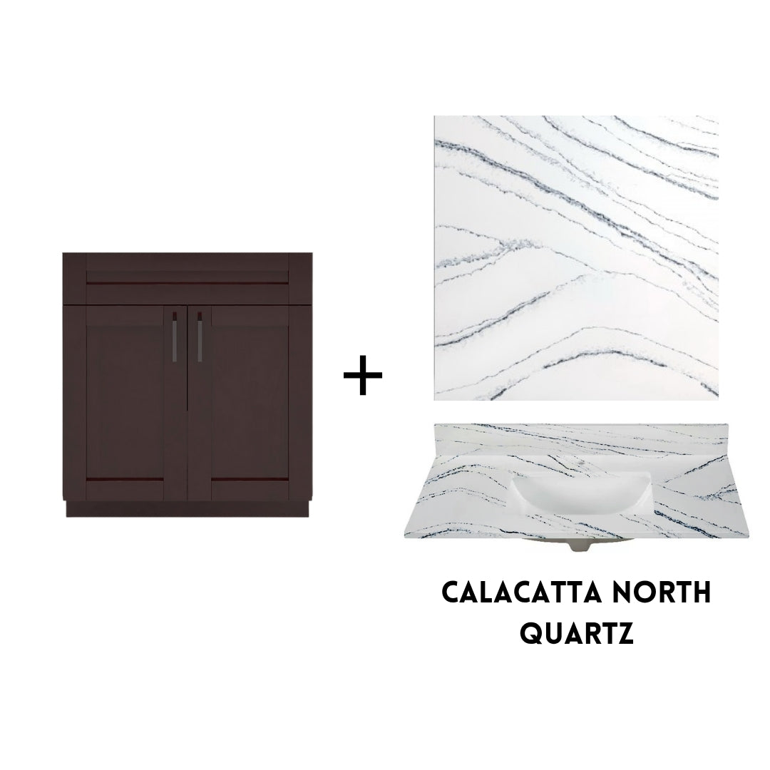 RTA Espresso Shaker 30" Freestanding Bathroom Vanity Sink Base with Optional Quartz or Ceramic Countertop