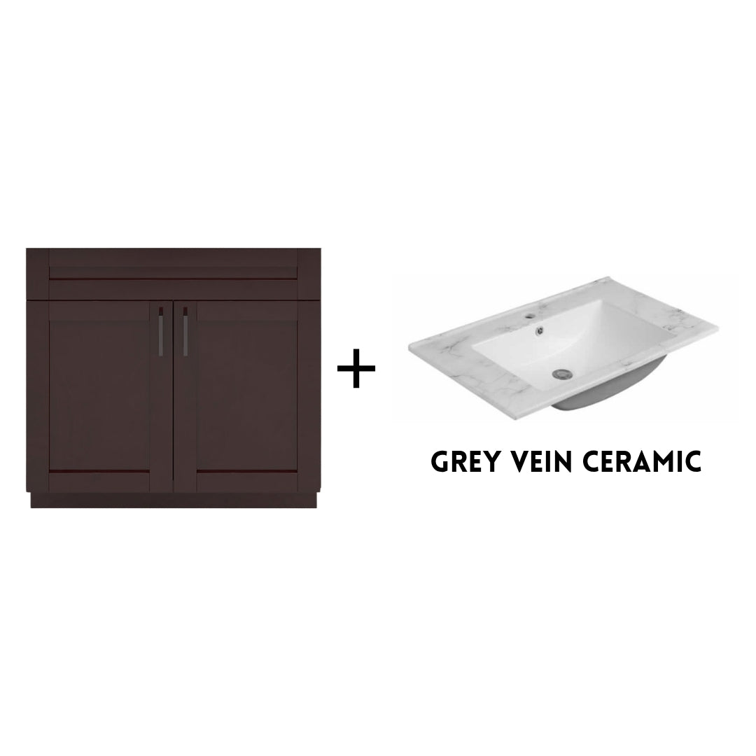 RTA Espresso Shaker 36" Freestanding Bathroom Vanity Sink Base with Optional Quartz or Ceramic Countertop