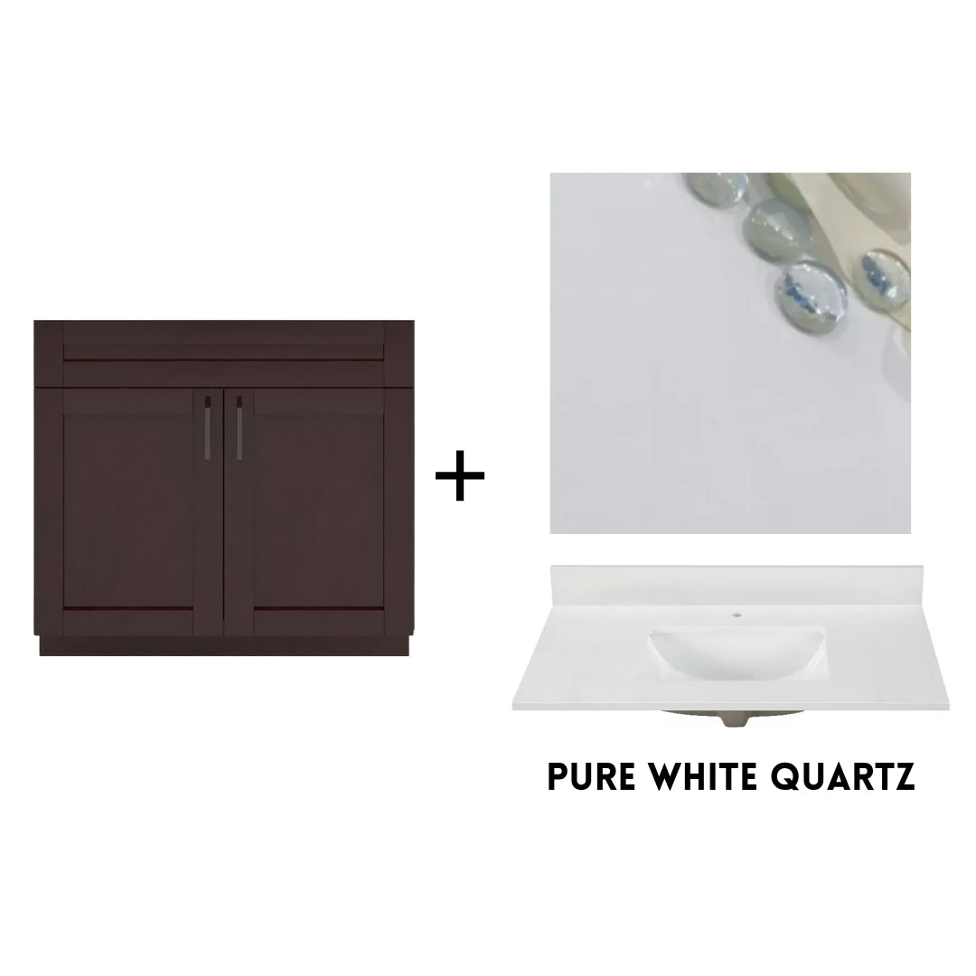 RTA Espresso Shaker 36" Freestanding Bathroom Vanity Sink Base with Optional Quartz or Ceramic Countertop
