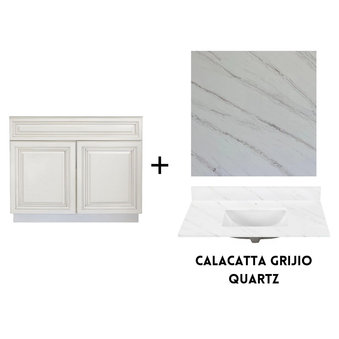 RTA Antique White Raised Panel 36" Freestanding Bathroom Vanity Sink Base with Optional Quartz or Ceramic Countertop