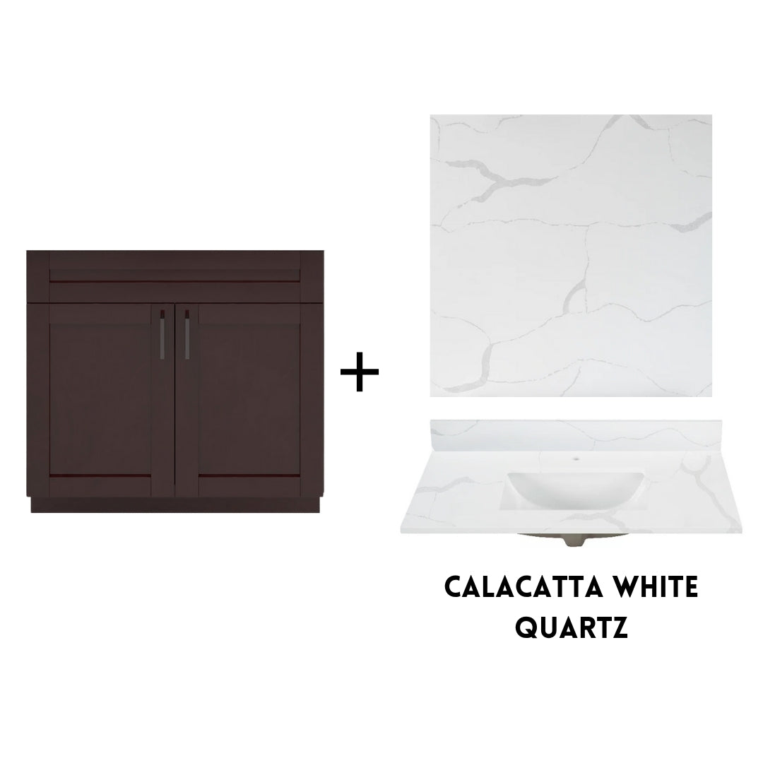 RTA Espresso Shaker 36" Freestanding Bathroom Vanity Sink Base with Optional Quartz or Ceramic Countertop