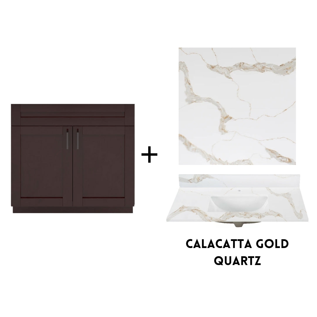 RTA Espresso Shaker 36" Freestanding Bathroom Vanity Sink Base with Optional Quartz or Ceramic Countertop