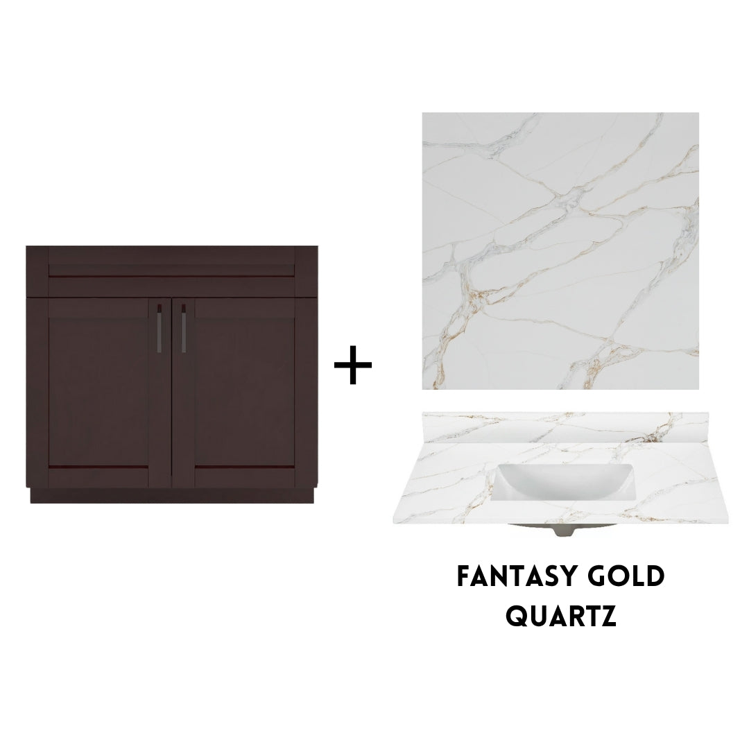 RTA Espresso Shaker 36" Freestanding Bathroom Vanity Sink Base with Optional Quartz or Ceramic Countertop