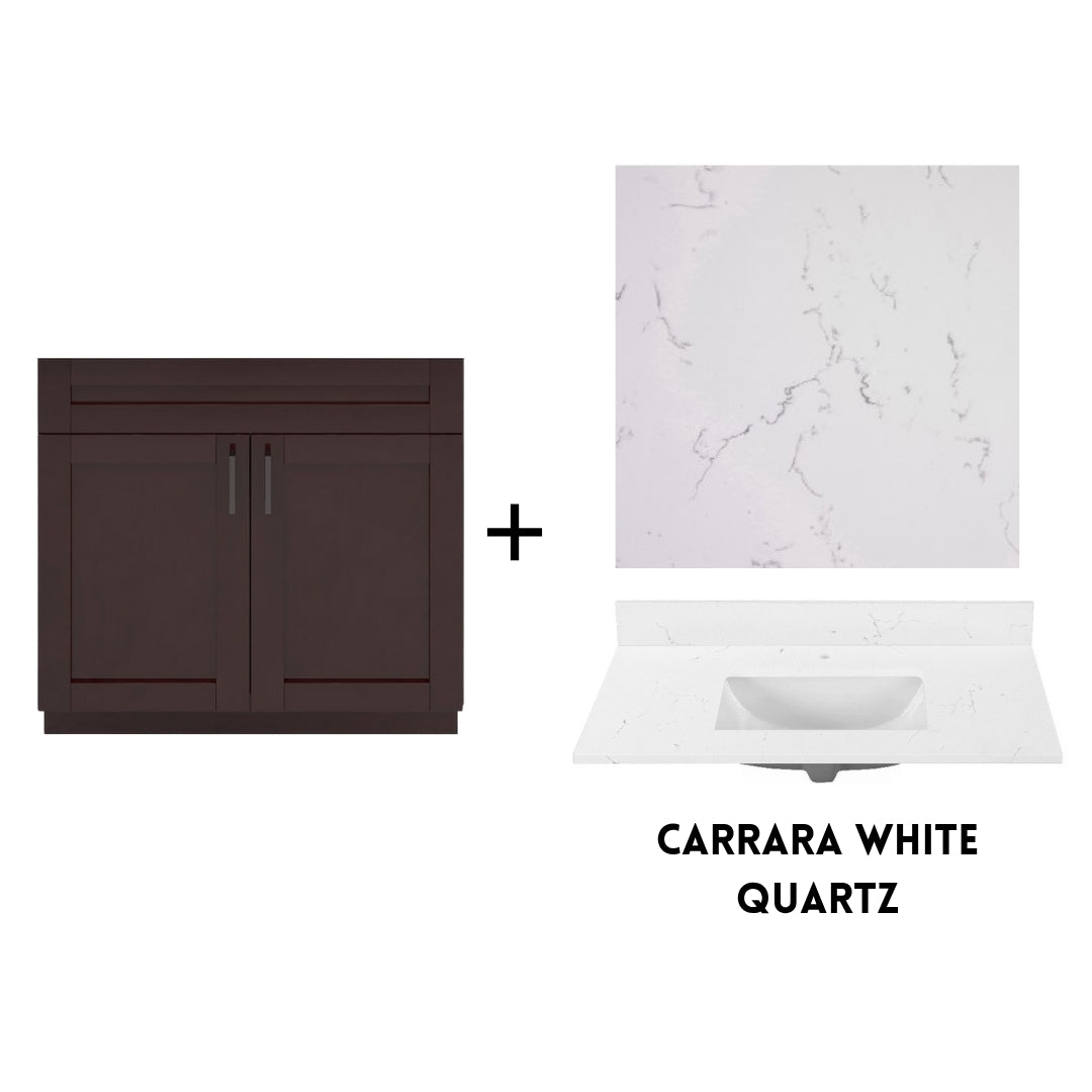RTA Espresso Shaker 36" Freestanding Bathroom Vanity Sink Base with Optional Quartz or Ceramic Countertop