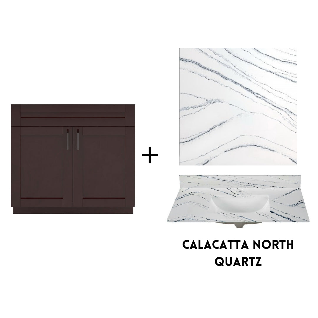 RTA Espresso Shaker 36" Freestanding Bathroom Vanity Sink Base with Optional Quartz or Ceramic Countertop