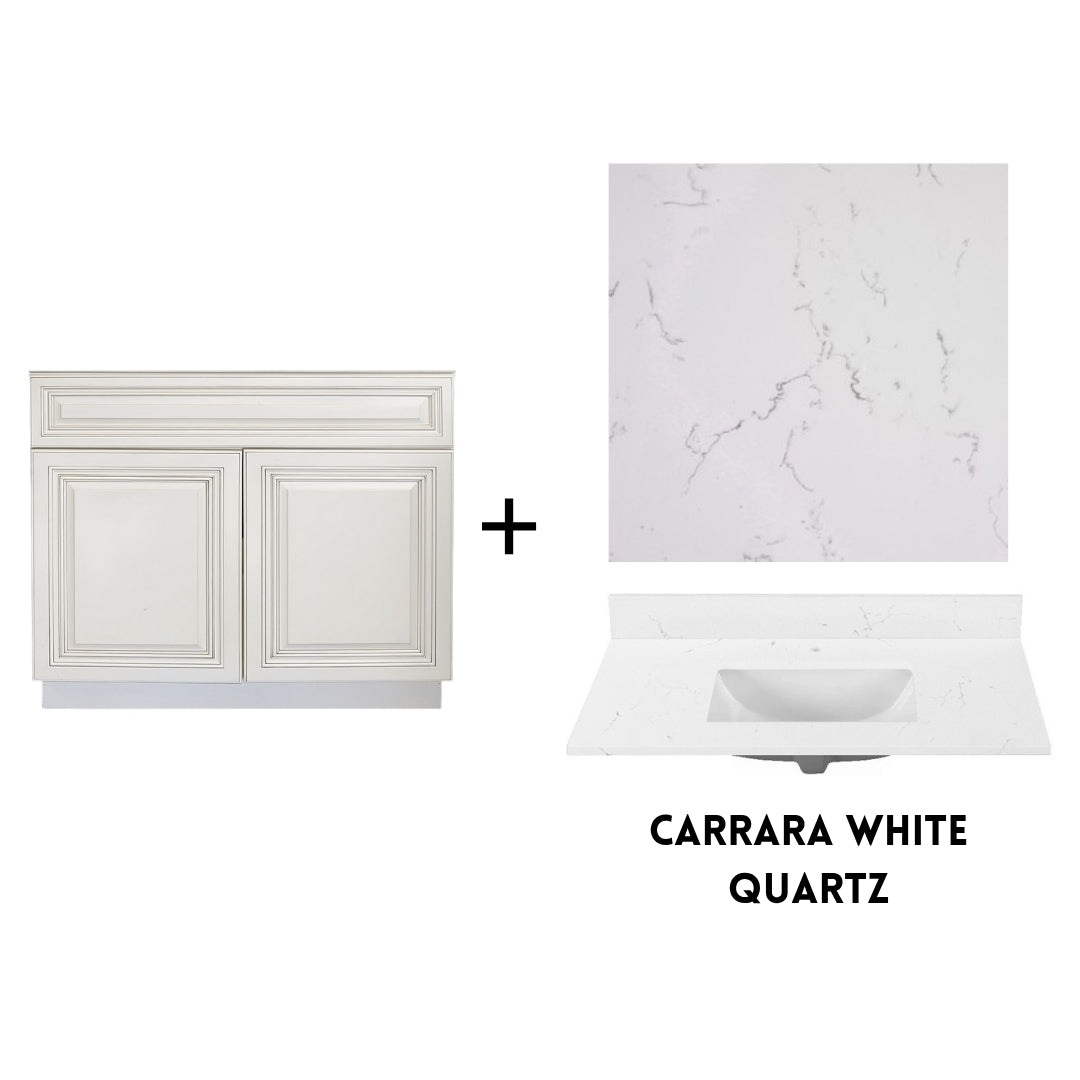 RTA Antique White Raised Panel 36" Freestanding Bathroom Vanity Sink Base with Optional Quartz or Ceramic Countertop
