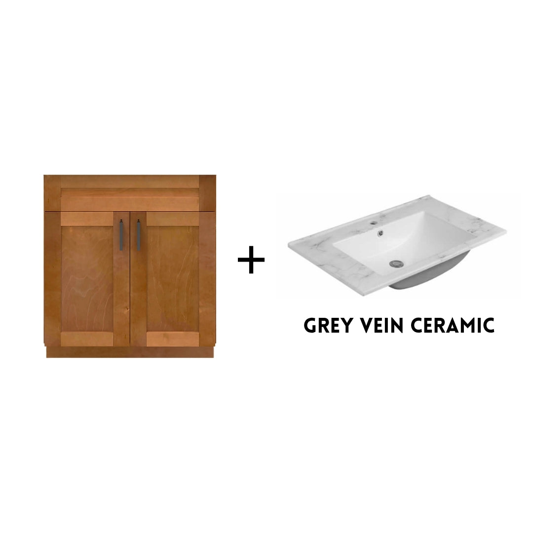 RTA Maple Shaker 30" Freestanding Bathroom Vanity Sink Base with Optional Quartz or Ceramic Countertop