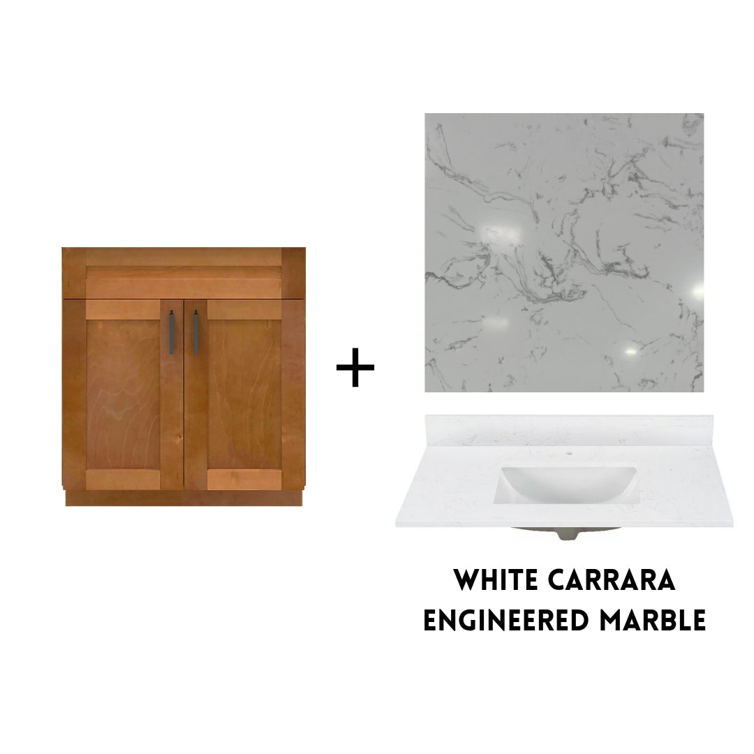 RTA Maple Shaker 30" Freestanding Bathroom Vanity Sink Base with Optional Quartz or Ceramic Countertop
